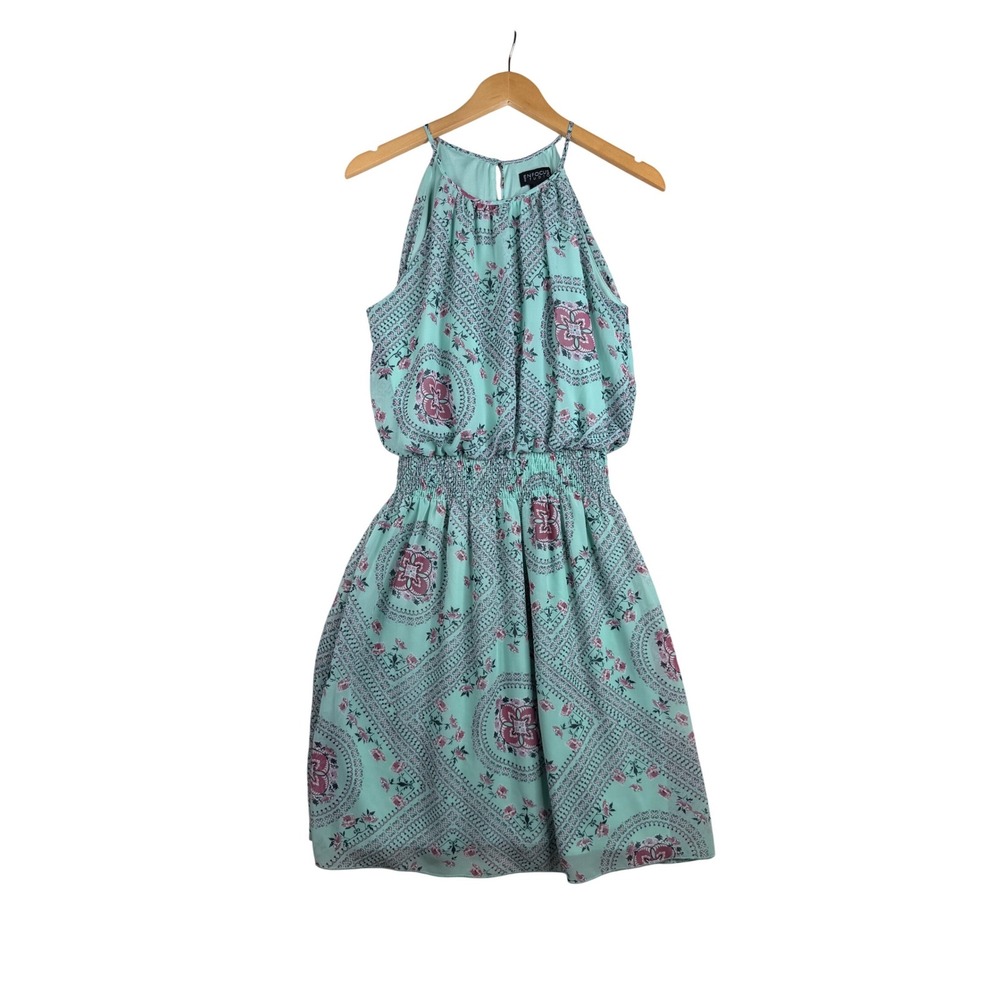 Enfocus Studio Floral Print Halter Neck Dress size 14 Mintโ Green/Pink